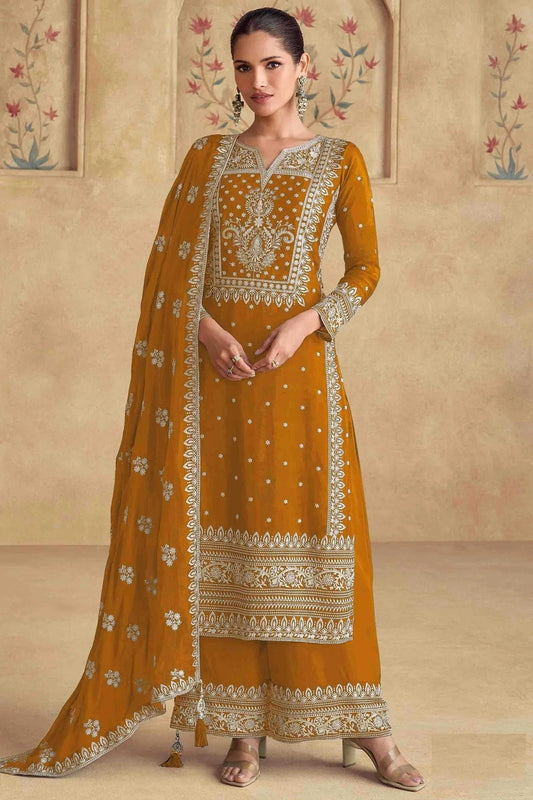 Mustard Georgette Palazzo Pant Suit NCSM11110887