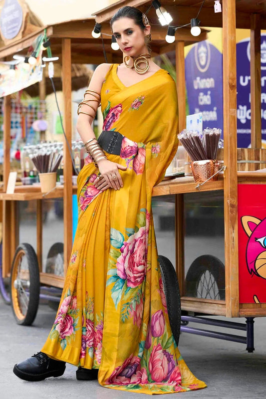 Mustard Georgette Printed Saree NCSD11110606