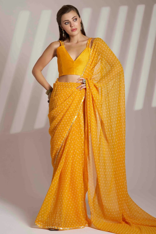 Mustard Georgette Printed Saree NCSD11110978