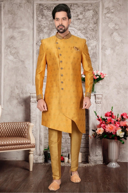 Mustard Jacquard Sherwani NCSH10410380