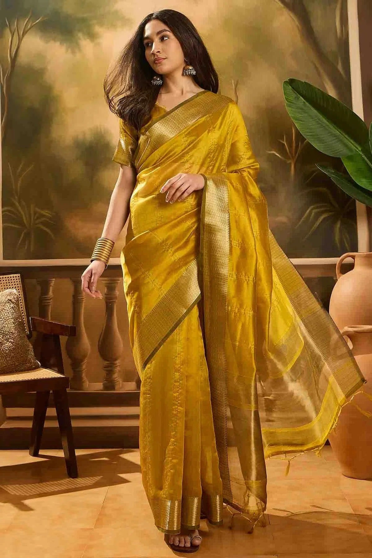Mustard Khadi Organza Traditional Saree NCSD11110108