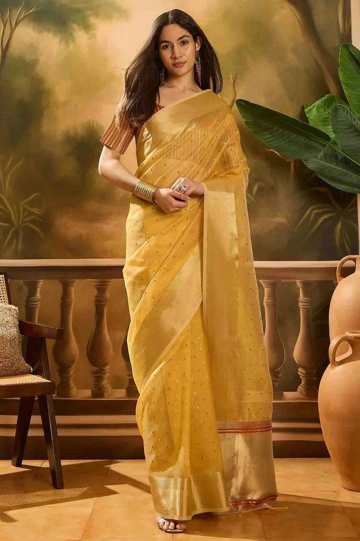 Mustard Khadi Organza Traditional Saree NCSD11110115