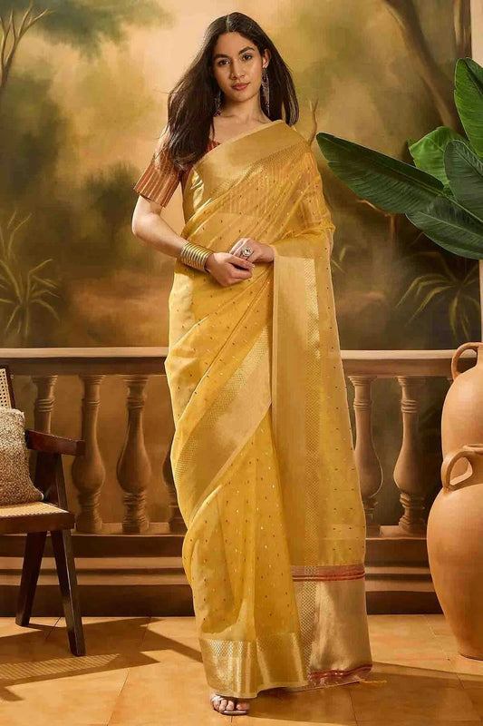 Mustard Khadi Organza Traditional Saree NCSD11110115