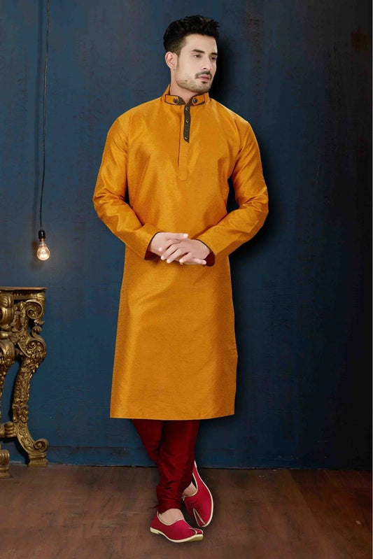 Mustard Kurta Pajama In Jacquard NCKP10410633