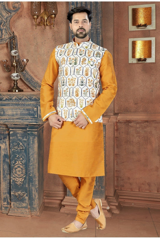 Mustard Kurta PajamaWith Jacket In Silk NCKP10410712