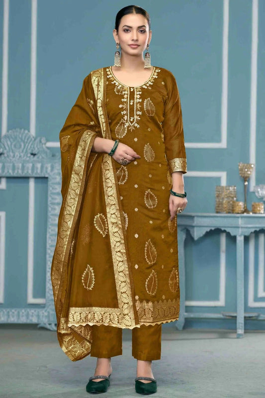 Mustard Modal Banarasi Pant Style Suit NCSM11110761