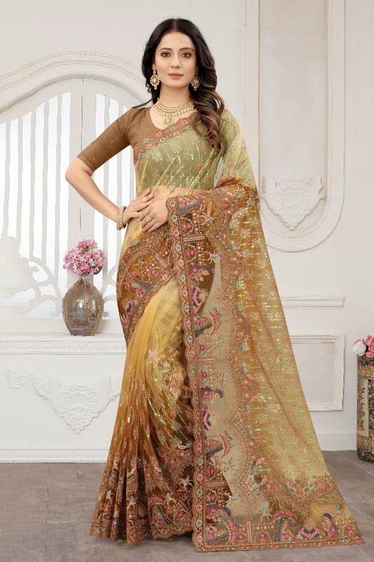 Mustard Net Designer Saree NCLC11210446