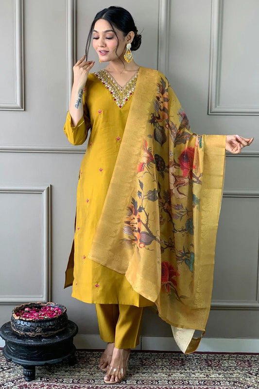Mustard PV Chanderi Stitched Salwar Suit NCSS11111899