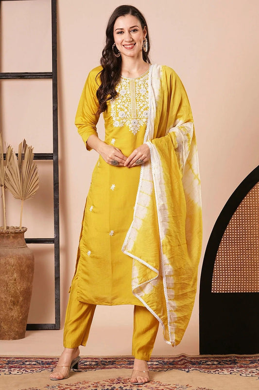 Mustard PV Chanderi Stitched Salwar Suit NCSS11111934