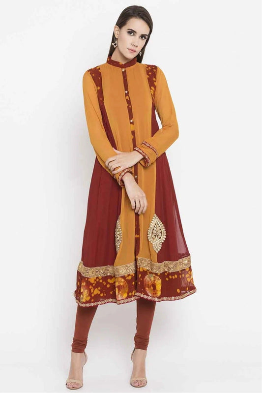 Mustard Plus Size Faux Georgette Embroidery Kurti NCKR10710102