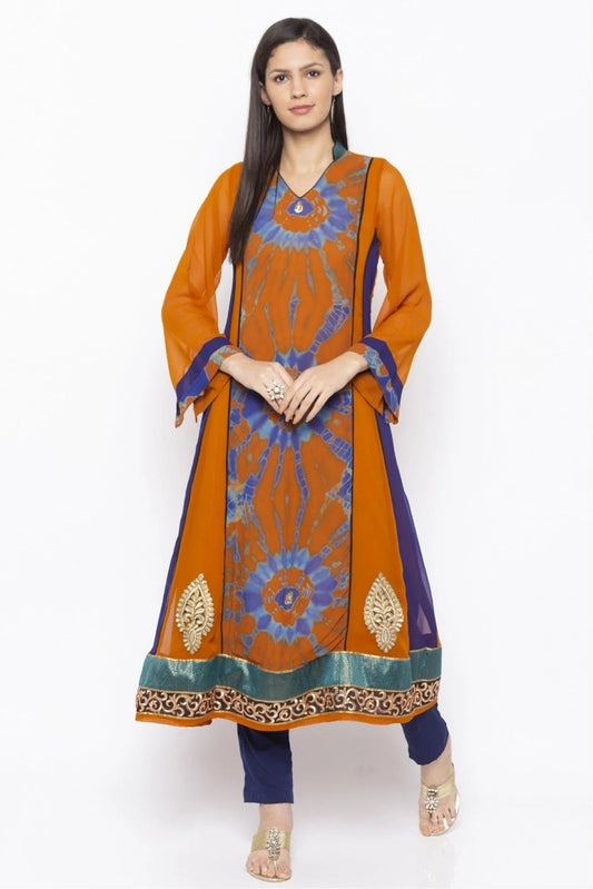 Mustard Plus Size Georgette Embroidery Kurta Set NCKR10710225