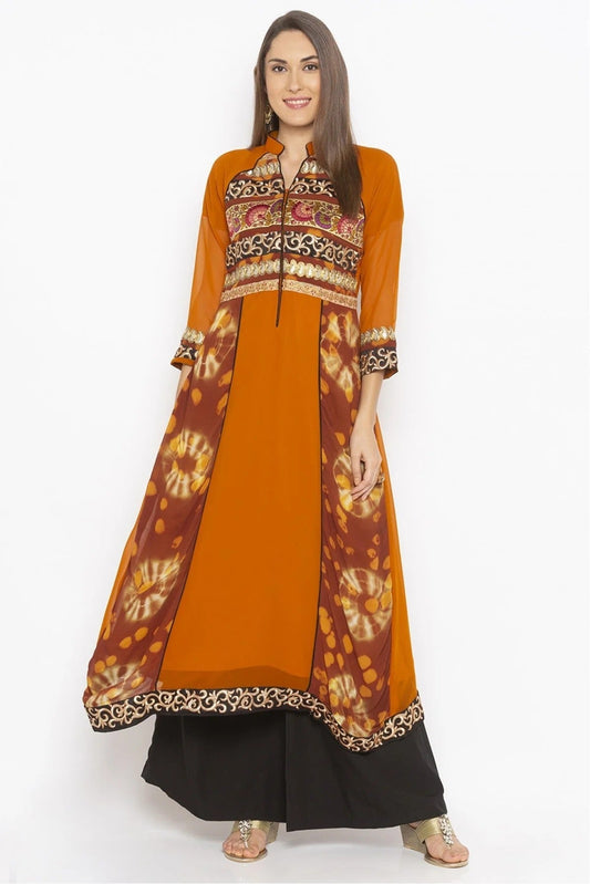 Mustard Plus Size Georgette Embroidery Kurta Set NCKR10710226
