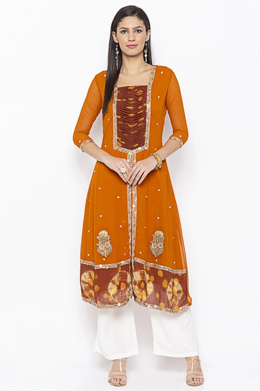 Mustard Plus Size Georgette Embroidery Kurta Set NCKR10710231
