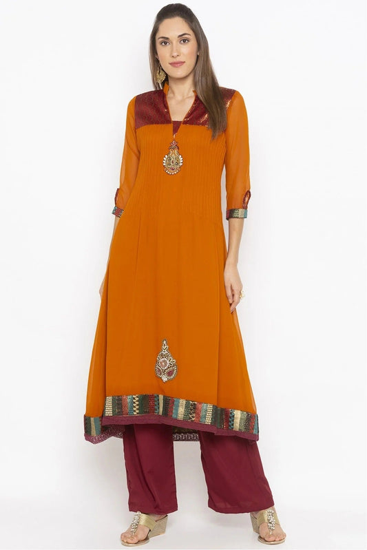 Mustard Plus Size Georgette Embroidery Kurta Set NCKR10710401