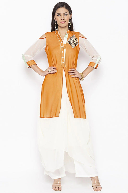 Mustard Plus Size Georgette Embroidery Kurta Set NCKR10710422