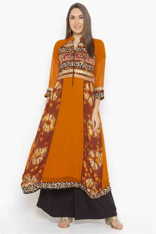 Mustard Plus Size Georgette Embroidery Kurti NCKR10710111