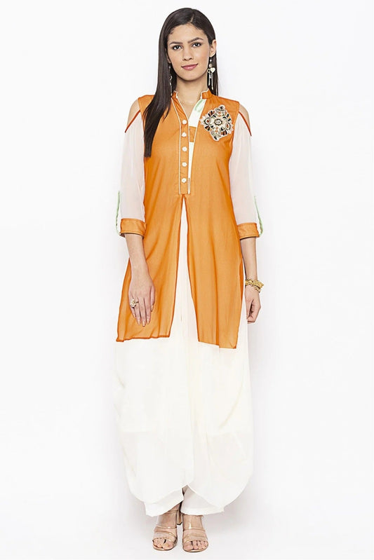 Mustard Plus Size Georgette Embroidery Kurti NCKR10710394