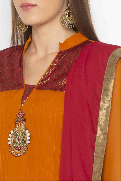 Mustard Plus Size Georgette Embroidery Palazzo Pant Suit NCSS10710619