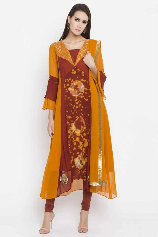 Mustard Plus Size Stitched Faux Georgette Embroidery Churidar Suit NCSS10710505