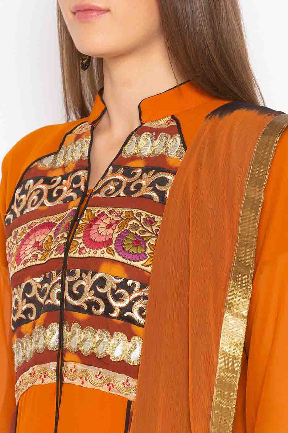 Mustard Plus Size Stitched Georgette Embroidery Palazzo Pant Suit NCSS10710519