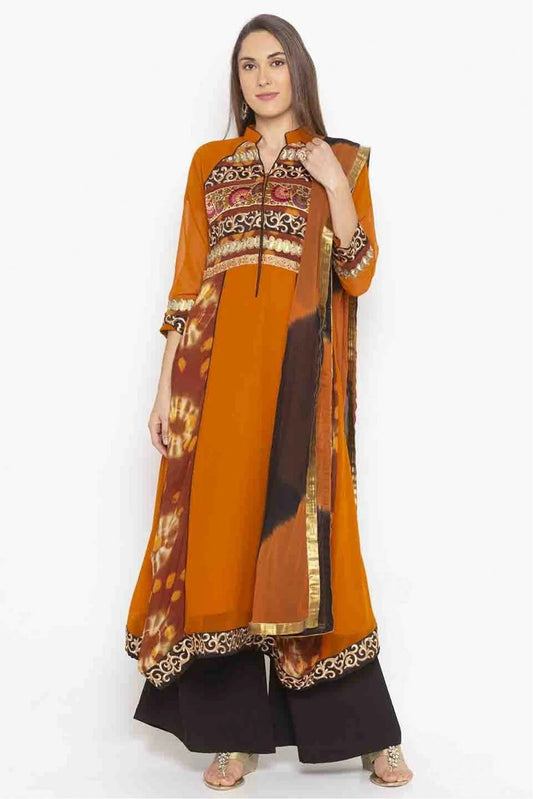 Mustard Plus Size Stitched Georgette Embroidery Palazzo Pant Suit NCSS10710519