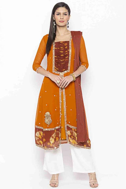 Mustard Plus Size Stitched Georgette Embroidery Palazzo Pant Suit NCSS10710538