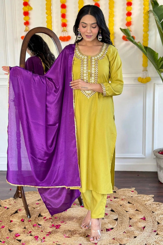 Mustard Rayon Slub Stitched Salwar Suit NCSS11111579