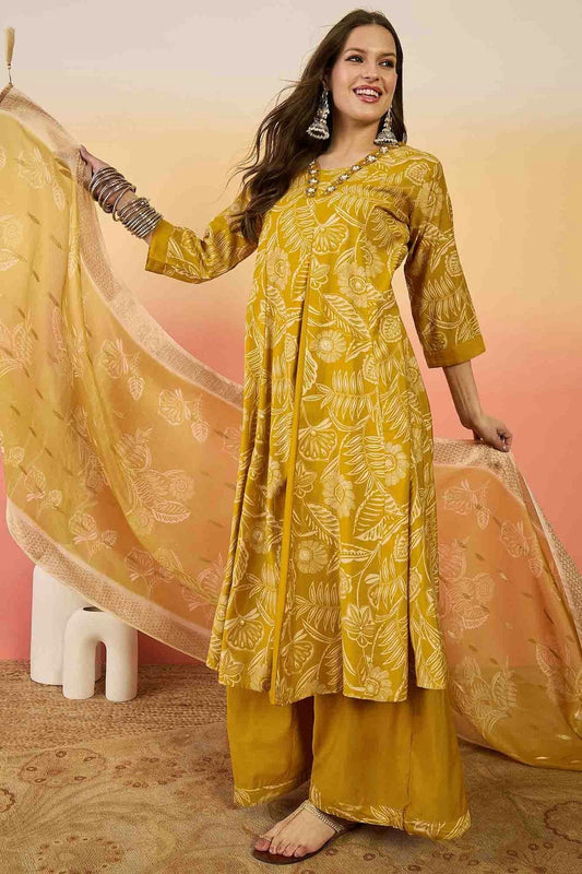 Mustard Roman Silk Stitched Palazzo Pant Suit NCSS11110161