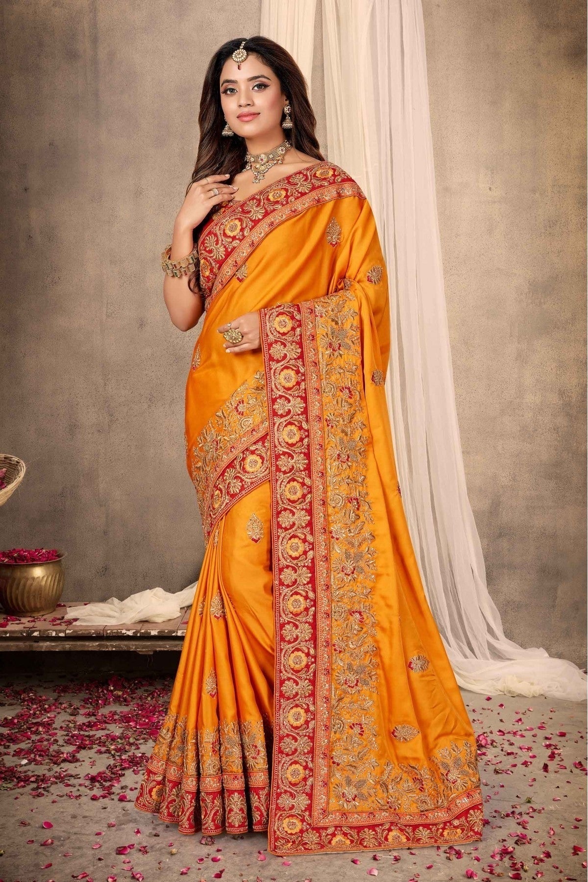 Mustard Satin Designer Saree NCSD11210718