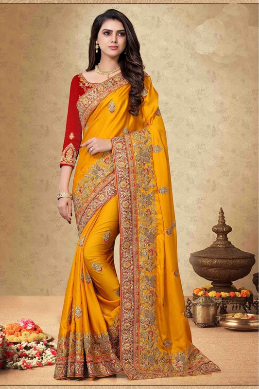 Mustard Satin Georgette Embroidery Saree NCSD11210528
