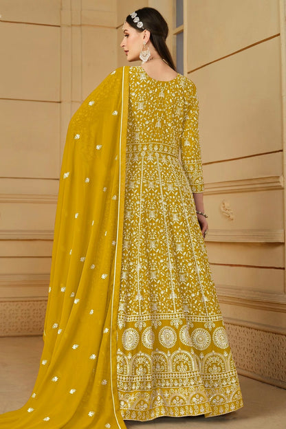 Mustard Semi Stitched Faux Georgette Anarkali Suit NCSM10510281