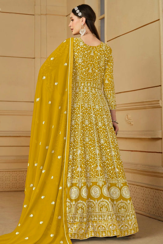Mustard Semi Stitched Faux Georgette Anarkali Suit NCSM10510281