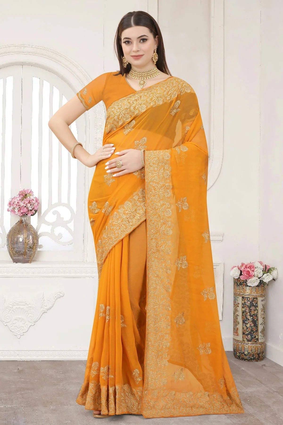 Mustard Silk Designer Saree NCLC11210500