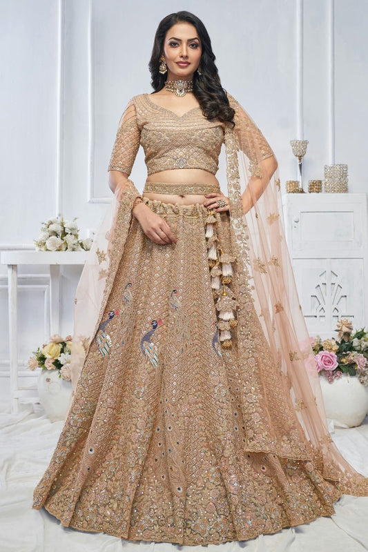 Mustard Soft Net Embroidery Lehenga Choli NCLC11112015