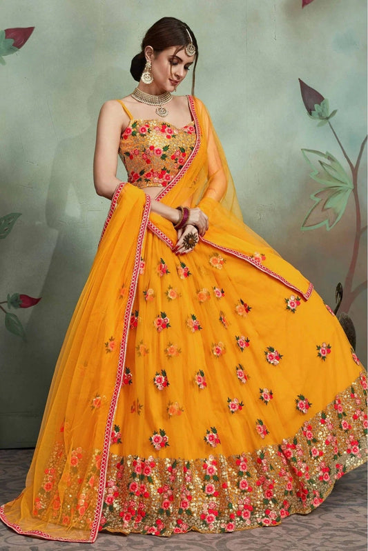 Mustard Soft Net Sequins Lehenga Choli NCLC10810517