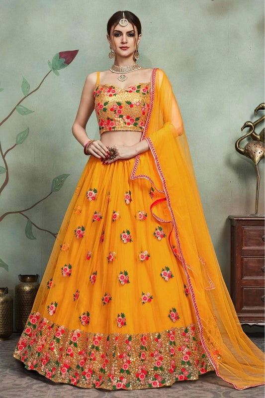 Mustard Soft Net Sequins Lehenga Choli NCLC10810517