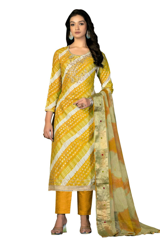 Mustard Unstitched Jam Cotton Straight Suit NCUS11610345