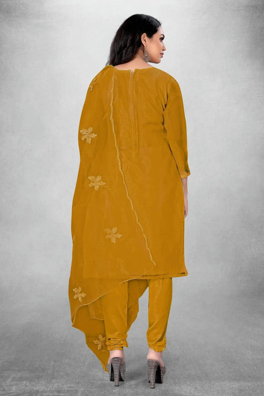 Mustard Unstitched Organza Churidar Suit NCUS11610425