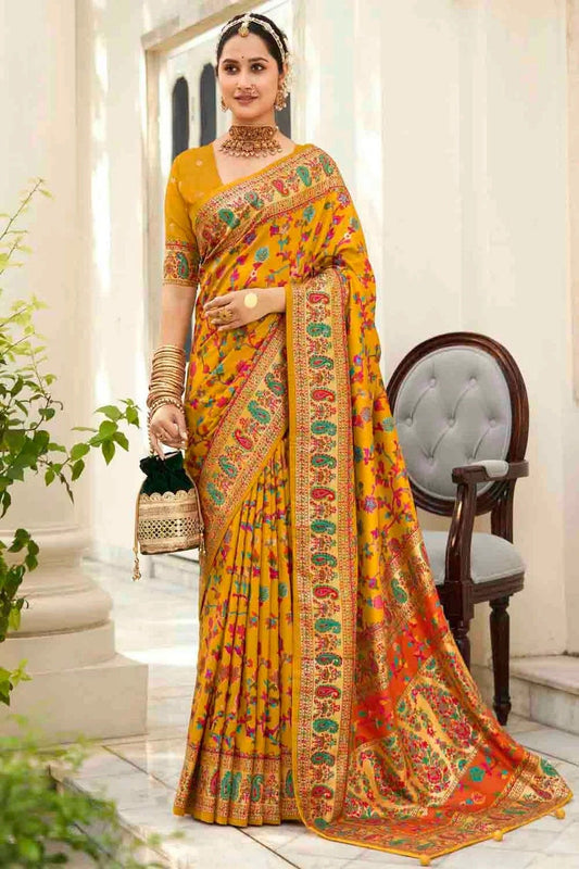 Mustard Velvet Tussar Silk Floral Printed Traditional Sarees  NCSD11110256