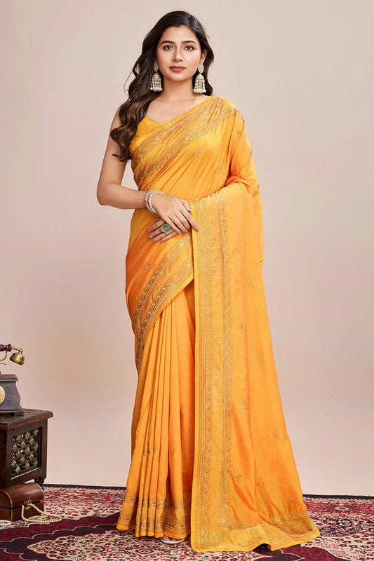 Mustard Vichitra Silk Designer Saree NCSD11111725