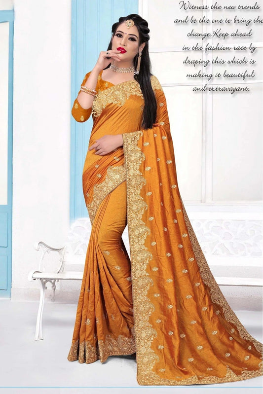 Mustard Vichitra Silk Embroidery Saree NCSD10910551