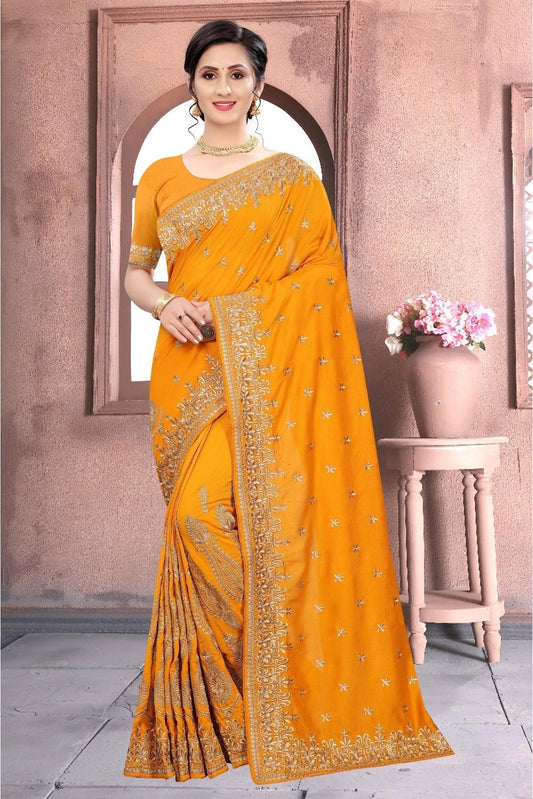 Mustard Vichitra Silk Embroidery Saree NCSD11210560