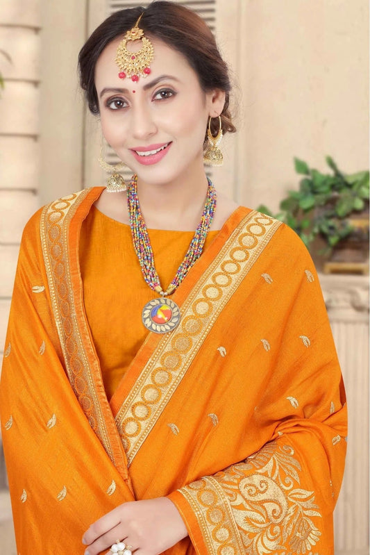 Mustard Vichitra Silk Embroidery Saree NCSD11210867