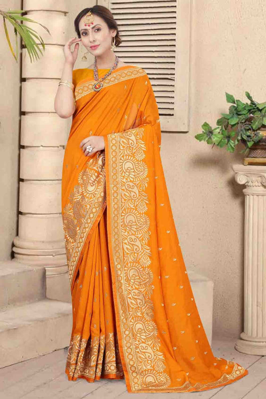 Mustard Vichitra Silk Embroidery Saree NCSD11210867