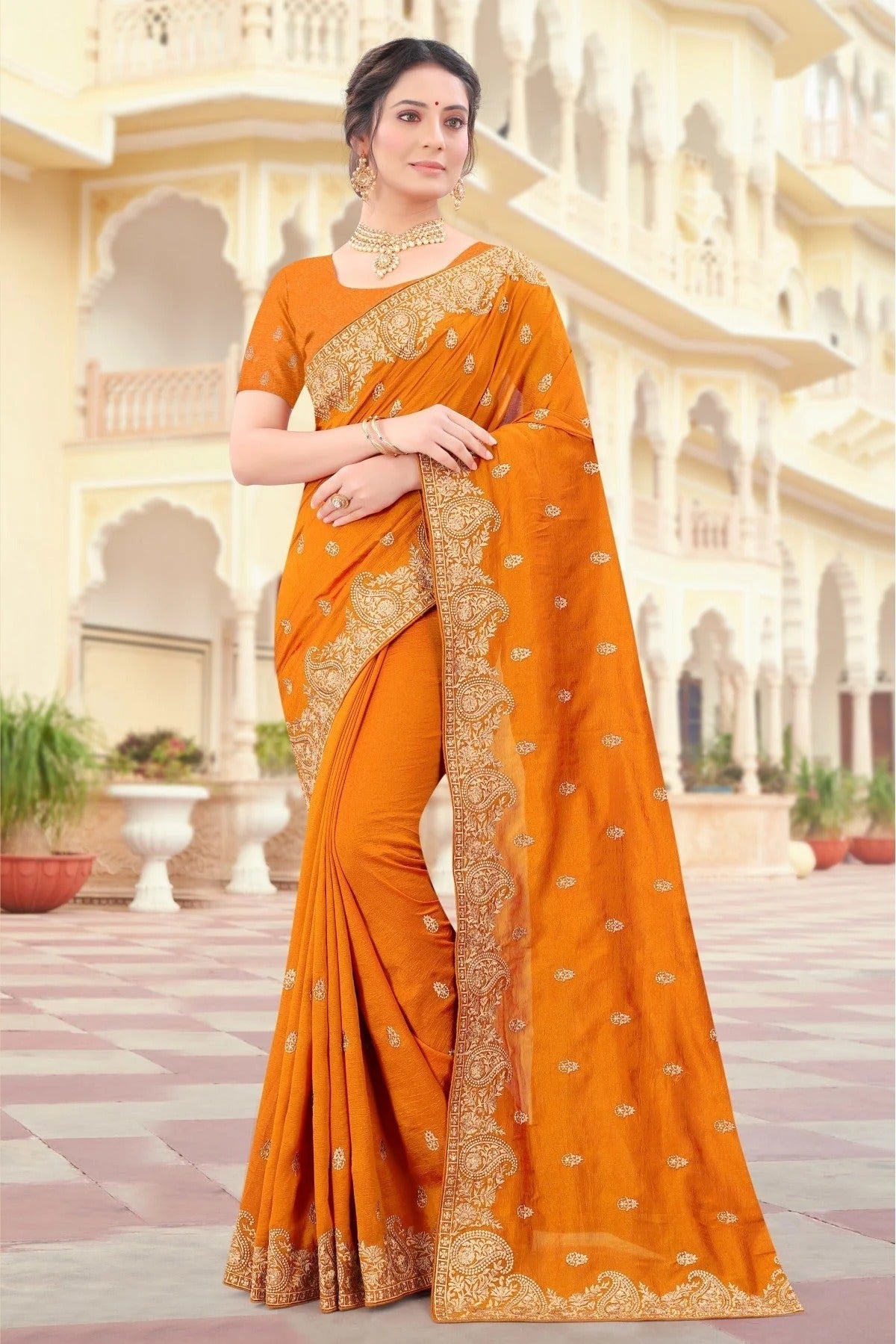 Mustard Vichitra Silk Resham Saree NCSD10910682