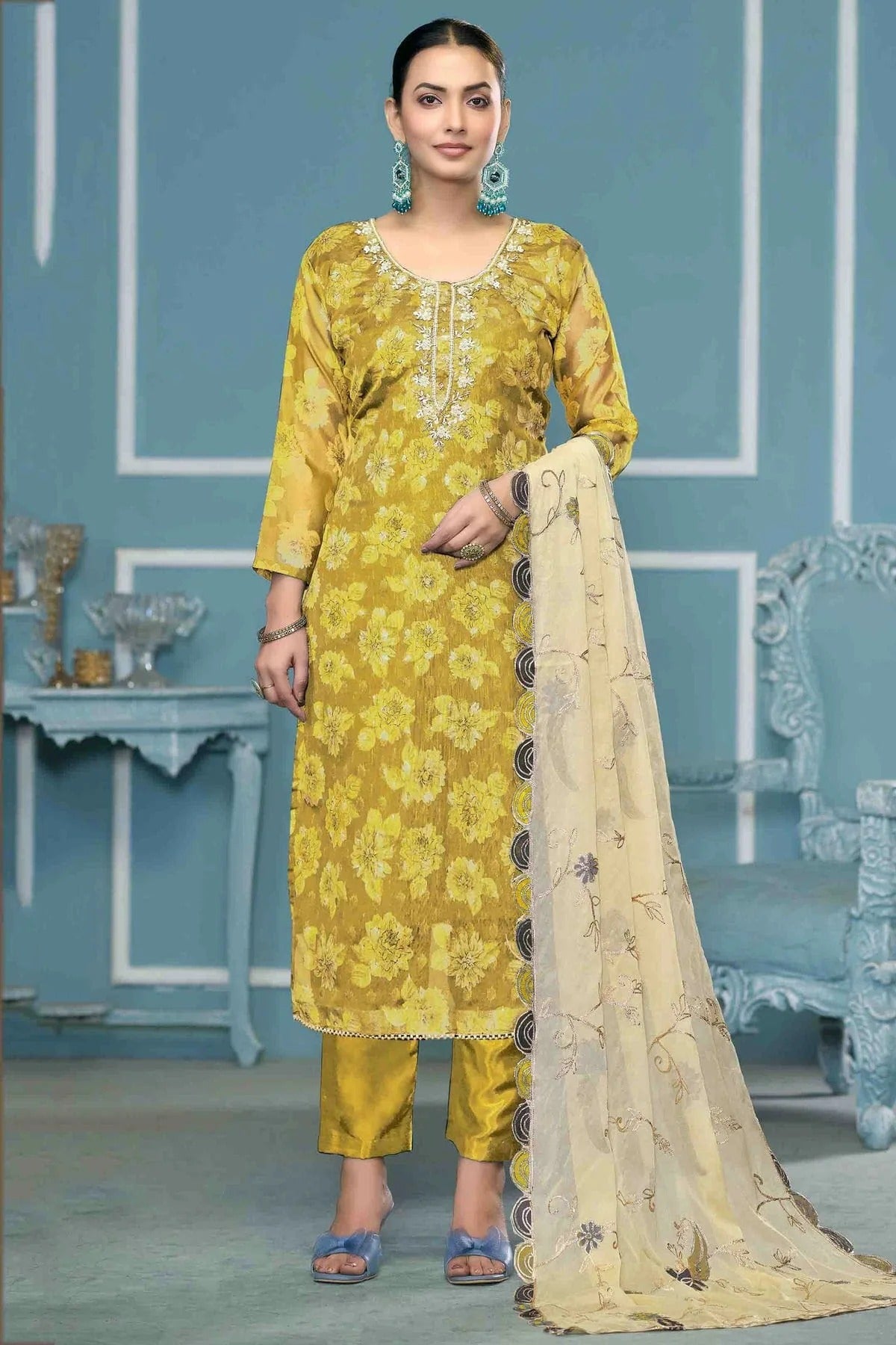Mustard Viscose Banarasi Pant Style Suit NCSM11110715