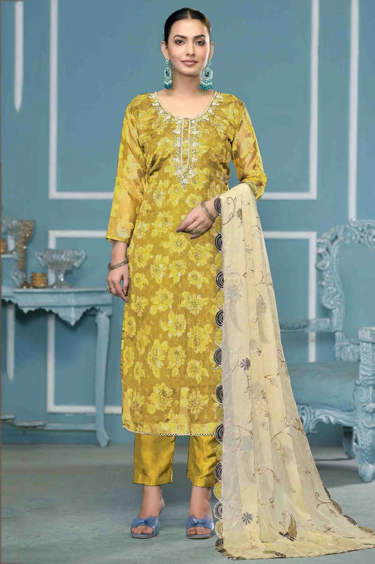 Mustard Viscose Banarasi Pant Style Suit NCSM11110715