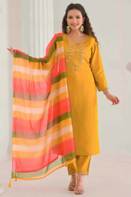 Mustard Viscose Chanderi Stitched Suit NCSS11110687