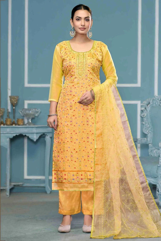 Mustard Viscose Organza Pant Style Suit NCSM11110737