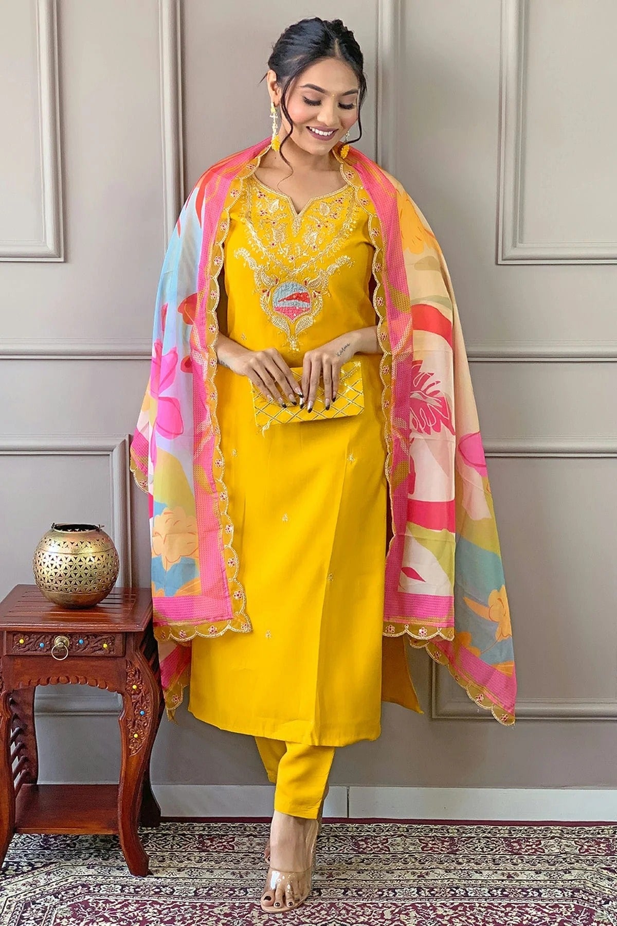Mustard Viscose Stitched Salwar Suit NCSS11111996